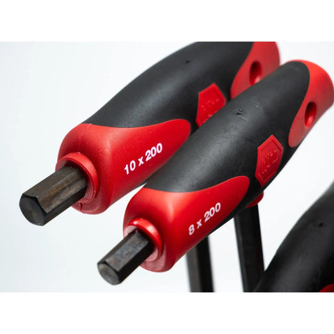 Metric T Handle Set With Soft Grip Ball End Hex Tools Eight Piece For Maximum Torque And Smooth Control Built Tough Ergonomic Dual Drive Design And Blade Through Handle Build For Durable High Performance Work