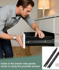 Person installing Heavy Duty Steel 13 Inch Drawer Slides Full Extension Ball Bearing Side Mount Cabinet Rails With Screws for furniture.