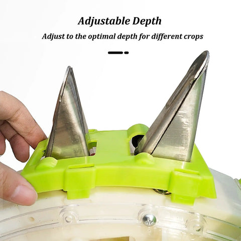 Adjustable stainless steel nozzle detail of All In One Garden Push Seeder With Wheel Dual Hopper Seed Sower And Fertilizer Applicator