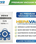 Premium HEPA Vacuum Bags Style GN 20 Pack For Miele C1 C2 C3 and AirClean 3D Efficiency Canisters with allergen filtration