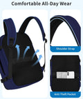 Comfortable back and straps of Go To Underseat Personal Item Travel Backpack With 10 Pockets And 180 Degree Opening 15.6 Inch Laptop Carry On Bag For Men And Women Navy Blue Fits United Airlines Cabin Size, featuring airflow design and anti-theft pocket.