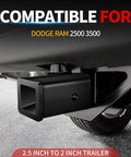 2.5 Inch To 2 Inch Trailer Hitch Reducer Adapter With Lock Pin For Trucks SUVs, mounted on Dodge RAM 2500 3500 receiver