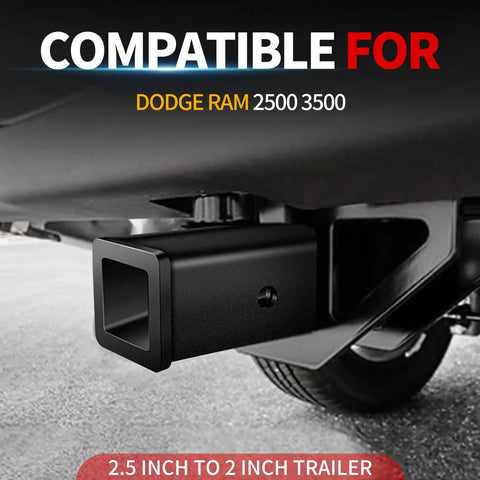 2.5 Inch To 2 Inch Trailer Hitch Reducer Adapter With Lock Pin For Trucks SUVs, mounted on Dodge RAM 2500 3500 receiver