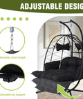 Two Person Outdoor Hanging Egg Chair With Stand And Adjustable Footrest Oversized Wicker Swing Chair With Thick Cushions