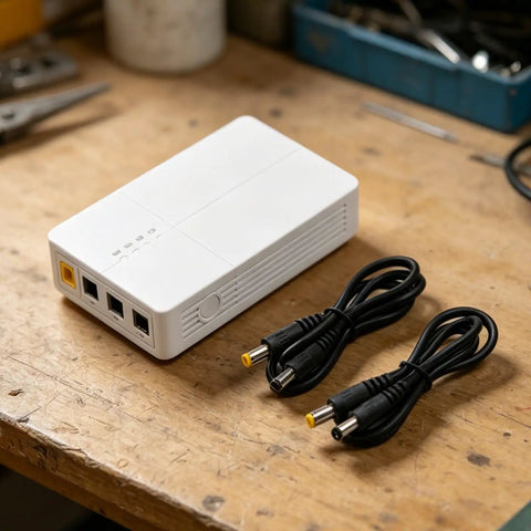 Keep The Wifi Alive With This Solid 7800mAh UPS Battery Backup Powers Your Router And Modem For Six Hours Flat Even During Blackouts with cables.