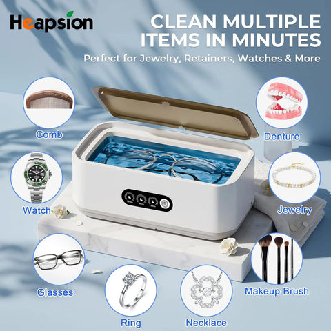 Top Shelf 49Khz Ultrasonic Cleaner With Roomy 650Ml Stainless Steel Tank And Digital Timer, cleaning jewelry, watches, and glasses.