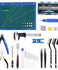 KuanStore 55-piece 3D printer tools kit in blue case; includes caliper, knife set, deburring tool, tube cutter, pliers.