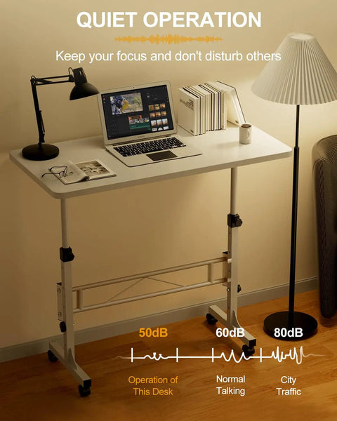 Mobile Standing Desk On Wheels With Height Adjustable Range 31 To 43 Inches, 32 Inch Desktop Surface, Quiet Operation Setup