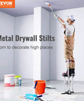 Person using Adjustable Aluminum Drywall Stilts 18 To 30 Inch With Non Slip Grip For Sheetrock Painting