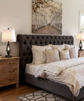 Bedroom scene with Set Of 2 Modern Farmhouse Table Lamps With USB Ports And Night Light Industrial Open Column Bedside Lamps.