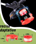 Replacement Weed Eater Line Spools Set For Craftsman String Trimmer CMZST0653 with installation view and dimensions
