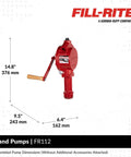 Manual Fuel Transfer Rotary Hand Pump With Reversible Flow No Power Needed, Grab-and-Go Portable Tool For Fueling Or Draining Vehicle Tanks, FR112 red cast-aluminum hand pump, 14.8 in tall
