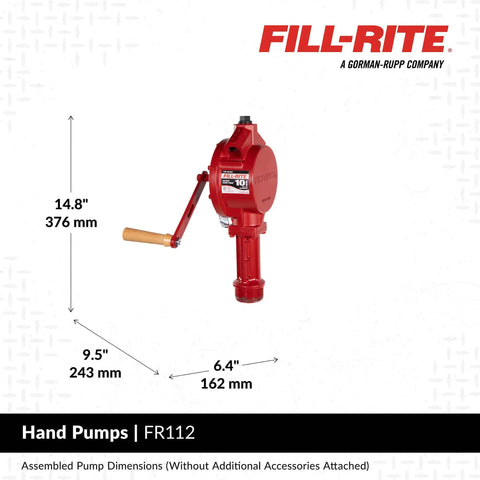 Manual Fuel Transfer Rotary Hand Pump With Reversible Flow No Power Needed, Grab-and-Go Portable Tool For Fueling Or Draining Vehicle Tanks, FR112 red cast-aluminum hand pump, 14.8 in tall