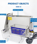 Killer Fifteen Liter Ultrasonic Cleaning Machine Made From Tough Stainless Steel, showing tank, cleaning basket, and power cord.