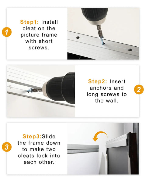 Step-by-step installation of Beefy Heavy Duty 30 Inch Aluminum French Cleat Set 2 Pairs Interlocking Z Clips Bar Hangers