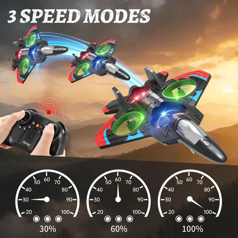Foam RC Airplane With LED Lights For Kids And Adults Ages 8 To 16 360 Degree Flips Stunt Fighter Jet Toy Headless Mode Altitude