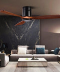 Low Profile 52 Inch Outdoor Ceiling Fan With Remote Control 6 Speeds Whisper Quiet DC Motor Weather Resistant Flush Mount Wood Blades Black Walnut Finish No Light