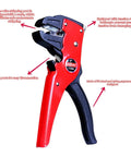 Automatic Wire Stripper And Cutter 7 Inch Eagle Nose Pliers, red handle with tension adjustment and cutting ports visible