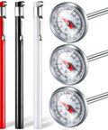 3 Pack Stainless Steel Kitchen Thermometers With 5 Inch Stems And 1 Inch Dials For Oven Probes Meat Grill BBQ Cooking Milk Frothing Chocolate Water In Red Black White, three color views