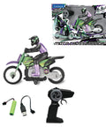 Crosslander RC18 Electric Motocross Bike With 2.4 GHz Radio Control Up To 12 Kmph Speed, shown with packaging and accessories
