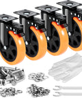 Six Inch Swivel Plate Caster Wheels Set Of Four With AB Locking No Noise PVC Non Marking Wheels for cart furniture workbench