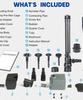 Components of Submersible Pond Fountain Pump With Four Fountain Heads For Small Ponds No Fuss Setup Outdoor Water Feature Kit 185 GPH