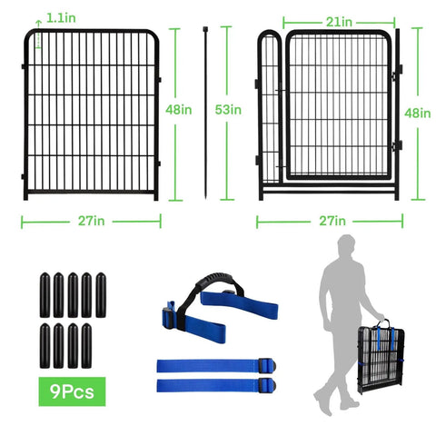 Outdoor Dog Fence For Yard And Garden, 48 Inch High, 8 Panels Spanning 17.7 Feet, 21 Inch Wide Low Threshold Gate, Temporary Fencing For Patio