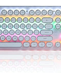 Badass 104 Key Mechanical Gaming Keyboard For PC featuring white round keys and multicolor backlighting, retro punk design.