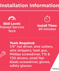 Installation information for Circulation Pump For Dishwashers 154859201 with tools and skill level needed.