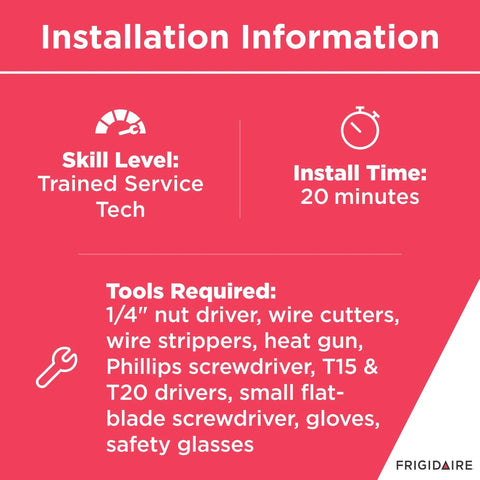 Installation information for Circulation Pump For Dishwashers 154859201 with tools and skill level needed.