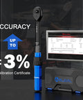 Close-up of 3/8 Inch Drive Magnetic Spark Plug Socket Set With Click Torque Wrench 5-45 Ft-Lb And 6.8-61 Nm, calibration certificate shown.