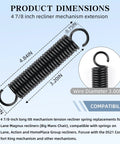 Top Shelf Tilt Recliner Extension Springs Two Pack Four Point Eight Inch Replacement Tension Coils For Sofas And Rockers. Black coil spring with dimensions.