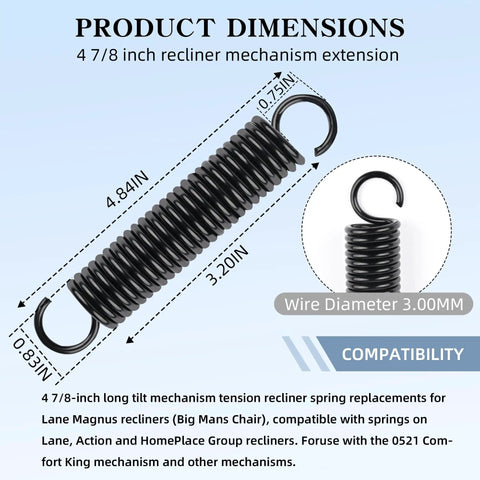 Premium Heavy Duty 4 7/8 Inch Recliner Extension Spring Built Tough For Real Homeowners Who Want Quick Fixes And Zero Hassle When Swapping Old Parts dimensions and specifications.