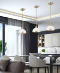 Dope Modern Glam 1 Light Pendant Light With Matte White Finish And Brass Accents in a kitchen setting