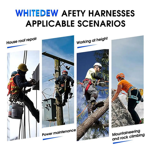 Heavy Duty Full Body Fall Protection Safety Harness With Shock Absorbing Lanyard And Super Comfy Ventilated Mesh Padding For No Sweat Daily Grind Plus Four Quick Release Buckles Blue