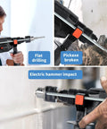 Three In One Electric Hammer Drill Kit with impact drill, rotary hammer, and pickaxe for concrete, wood, and metal projects.