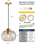 CASAMOTION Glass Pendant Lights, Textured Clear Globe Shade with brass socket, 8.7 inch diameter, 60 inch height for indoor use.