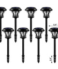 8 Pack Solar Pathway Lights Outdoor 19.8 Inch Tall Metal LED Landscape Lighting With Waterproof Diamond Glass Shade Auto On Off For Yard Walkways Sidewalks Black