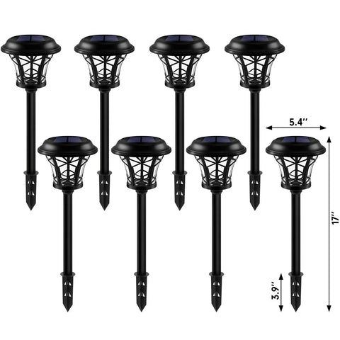8 Pack Solar Pathway Lights Outdoor 19.8 Inch Tall Metal LED Landscape Lighting With Waterproof Diamond Glass Shade Auto On Off For Yard Walkways Sidewalks Black