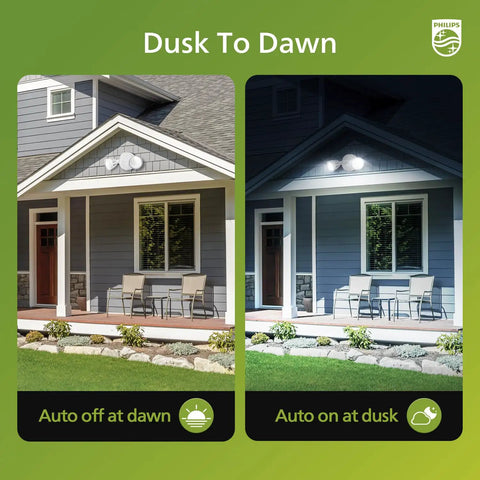 Dusk To Dawn 44W 3500LM LED Security Flood Light No Bulbs To Change Outdoor 5000K Daylight Wet Location Dual Adjustable Heads Aluminum Wall Mount For Yard Garage Porch Energy Saving Up To Eighty Percent