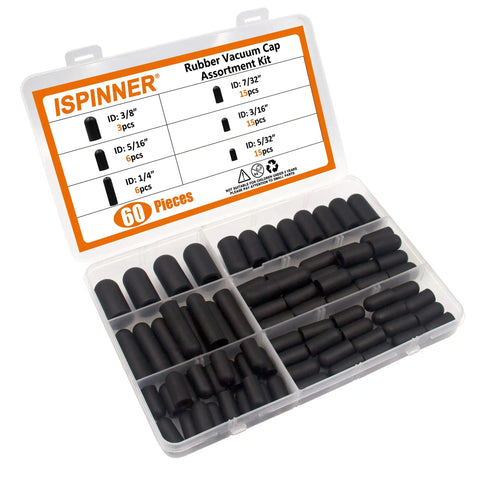 Get Your Ride Runnin Smooth With This 60-Piece Rubber Vacuum Caps Assortment Kit For Carburetors And Manifolds Featuring Versatile 3/16 5/32 7/32 1/4 5/16 And 3/8 Sizes Designed To Stop Leaks Fast And Keep It Fresh. 60-piece black rubber vacuum caps in organizer case, assorted sizes