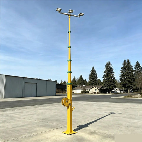 Grab And Crank Portable 3 To 9 Meter Manual Telescopic Mast Easy One Man Quick Deploy Setup For RV Flags And Antennas, yellow aluminum pole.