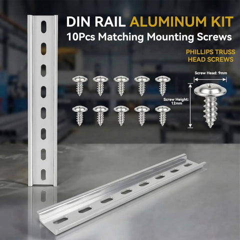 12 Inch 35mm Wide Top Hat Slotted Aluminum DIN Rail Mounts with screws, Two Pack, Ideal for Relays, Circuit Boards, Power Supplies