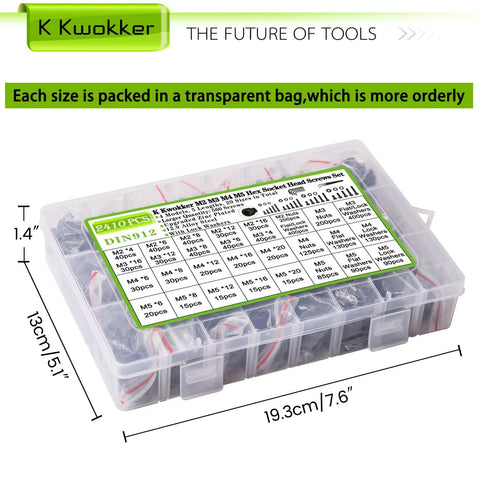 Hella Tough M2 M3 M4 M5 Hex Socket Metric Bolt And Nut Assortment Kit Supplies 2410 Stainless Steel Fasteners in storage box
