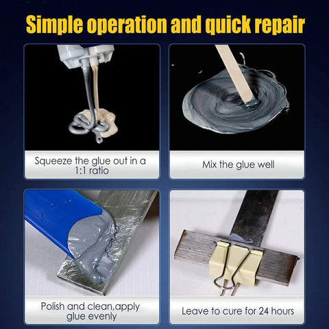 Two Part Pro Grade Industrial Strength Metal Bonding Paste for Structural Restoration application steps.