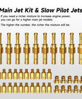 Carburetor Main Jet And Pilot Jet Kit For Keihin PWK CVK OKO KOSO Polini Carbs Includes 30 Main Jets And 10 Pilot Jets, displayed in rows.