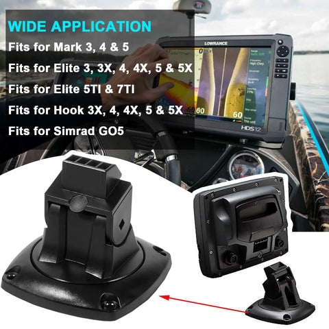 Easy Install Quick Release Mounting Bracket Replacement For Mark 3 4 5 Elite 3 3X 4 4X 5 5X TI5 TI7 Hook 3X 4 4X 5 5X And Simrad GO5 shown with fish finder on boat