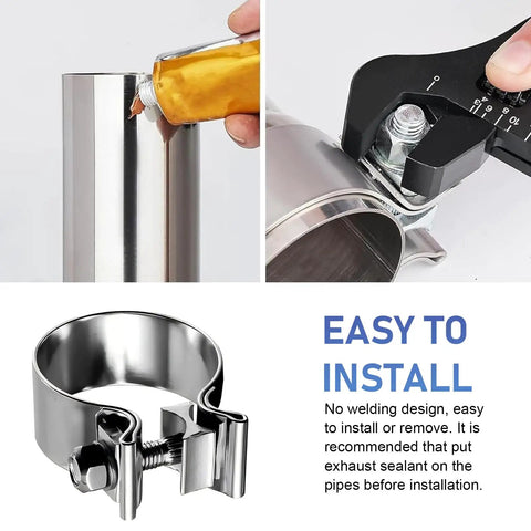 Heavy Duty 2.5 Inch Stainless Steel Narrow Band Exhaust Clamp O Type Clip For Mufflers And Pipes, installation process