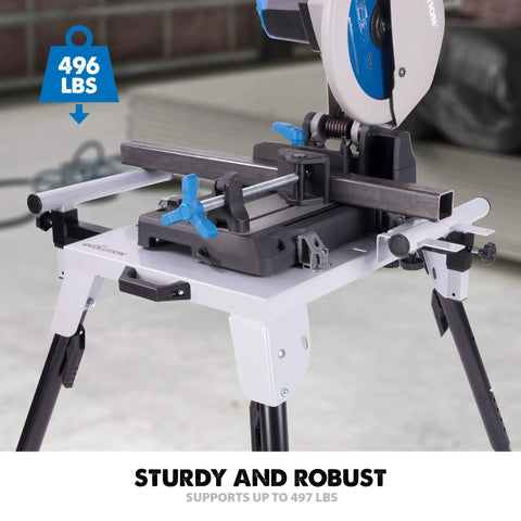 Heavy Duty Chop Saw Stand With Universal Fitting A Real Workhorse Height Adjustable From 595 To 815mm in workshop setting.