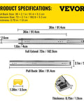Product specifications for Heavy Duty 30 Inch Drawer Slides With Locking Mechanism, side mount ball bearing, 3 fold full extension.